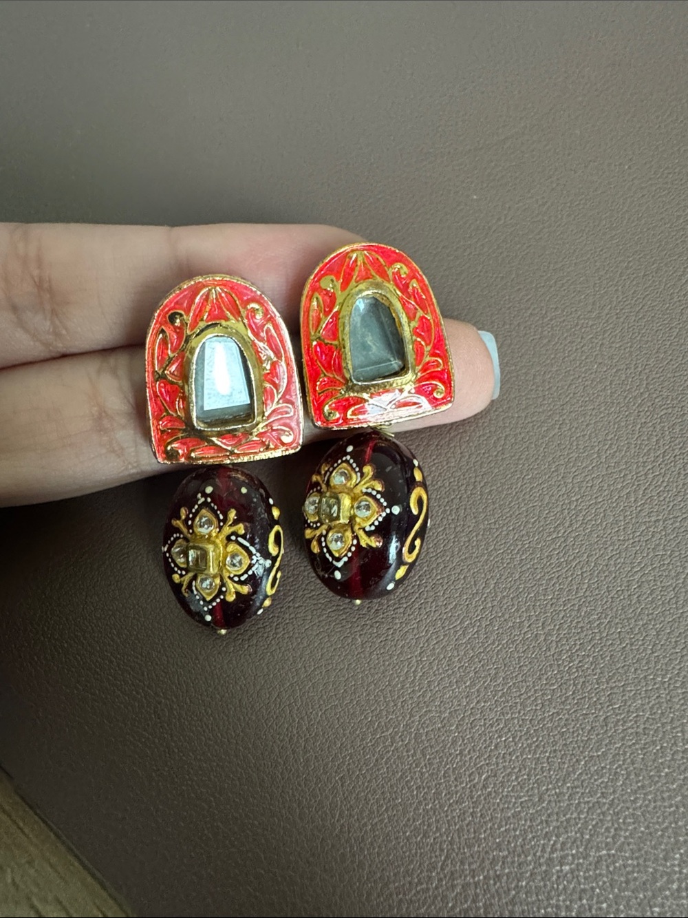 Hand-Painted Red and Burgundy Drop Earrings - Women Jewelry